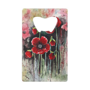 Abrebotellas De Tarjeta De Crédito Flores De Adormidera En Acuarela
