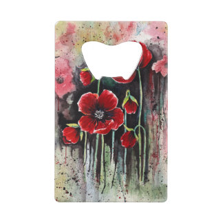 Abrebotellas De Tarjeta De Crédito Flores De Adormidera En Acuarela