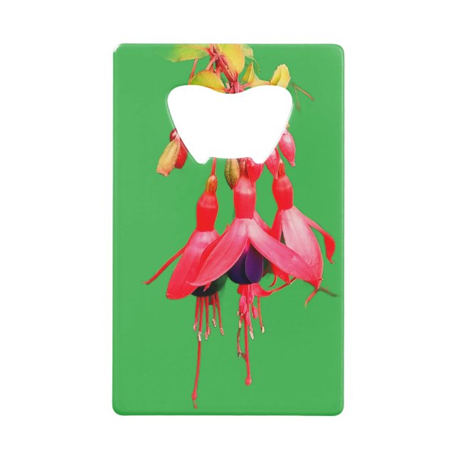 Abrebotellas De Tarjeta De Crédito Flores rojas y moradas (Anverso)