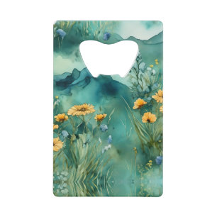 Abrebotellas De Tarjeta De Crédito Flores virales de paisaje verde suave