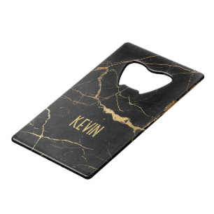 Abrebotellas De Tarjeta De Crédito Fondo de mármol negro y dorado