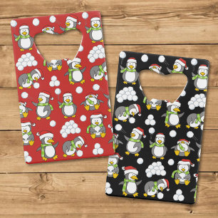 Abrebotellas De Tarjeta De Crédito fondo de pingüinos de Navidad