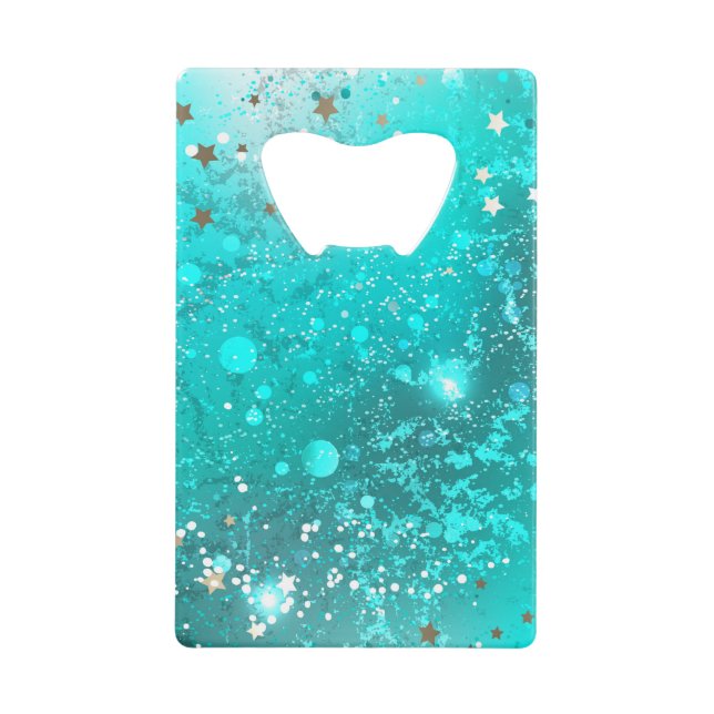Abrebotellas De Tarjeta De Crédito Fondo de Relieve metalizado turquesa de mimbre (Anverso)