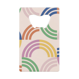 Abrebotellas De Tarjeta De Crédito Fondo geométrico de curvas retro rayadas
