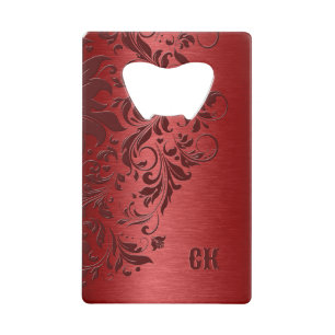 Abrebotellas De Tarjeta De Crédito Fondo rojo oscuro y encendedor de zippo floral gir