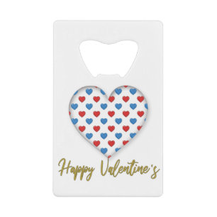 Abrebotellas De Tarjeta De Crédito Forma de corazón elegante rojo y azul