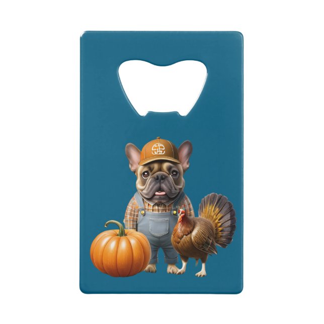 Abrebotellas De Tarjeta De Crédito Französische Bulldogge Thanksgiving French Bulldog (Anverso)
