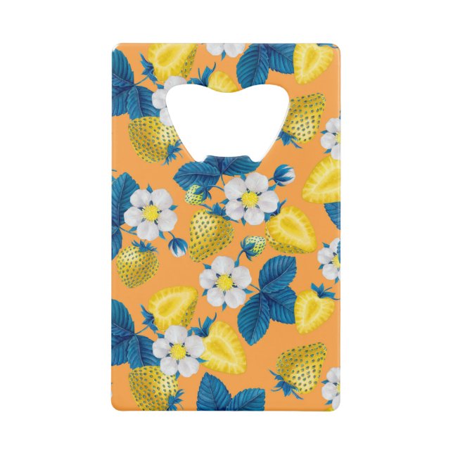 Abrebotellas De Tarjeta De Crédito Fresas amarillas en naranja (Anverso)