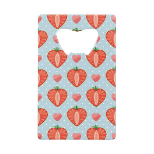 Abrebotellas De Tarjeta De Crédito Fresas del corazón con los lunares y los corazones