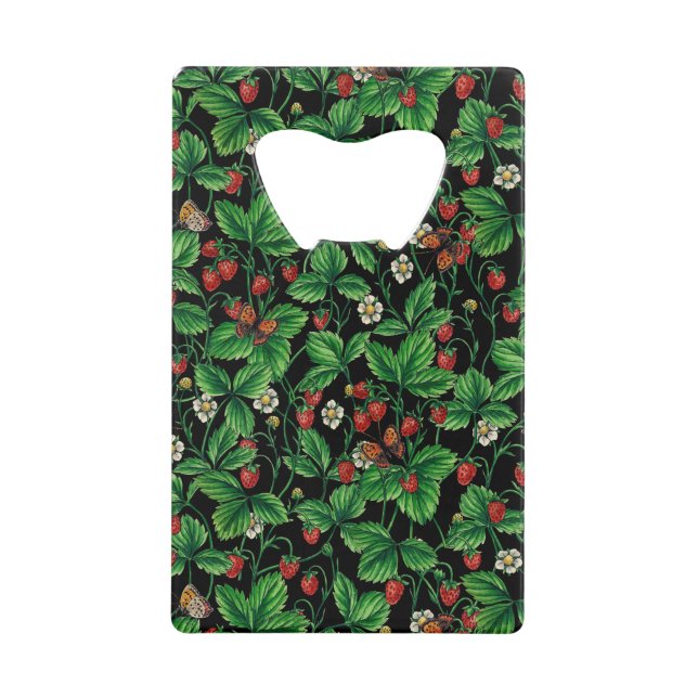 Abrebotellas De Tarjeta De Crédito Fresas silvestres en negro (Anverso)