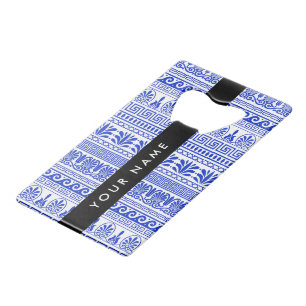 Abrebotellas De Tarjeta De Crédito Fret griego, llave Meandro mixta, Azul, Tu nombre