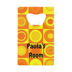 Abrebotellas De Tarjeta De Crédito Funky Retro Naranja Círculos Amarillos
