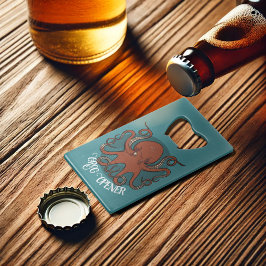 Abrebotellas De Tarjeta De Crédito Funny Octopus Grog Opener Red Tentacles Personaliz