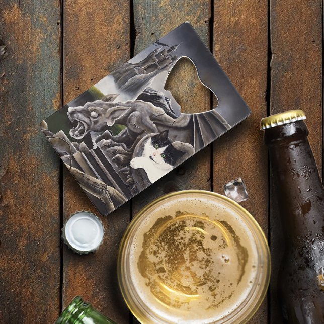 Abrebotellas De Tarjeta De Crédito Gargoyle de gato blanco negro (Subido por el creador)