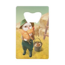 Abrebotellas De Tarjeta De Crédito Gato Adorable con Hen en la Granja