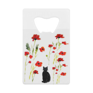 Abrebotellas De Tarjeta De Crédito Gato de amapola floral