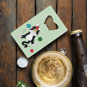 Abrebotellas De Tarjeta De Crédito Gato de Navidades blancos tuxedo