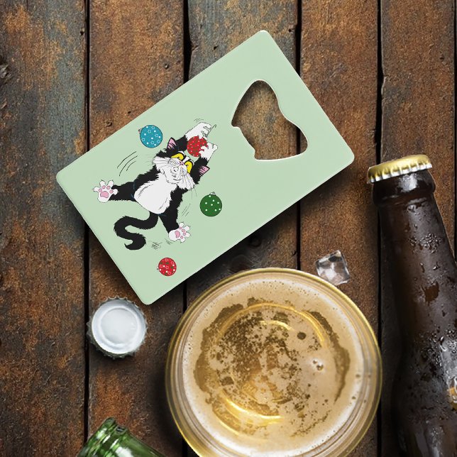 Abrebotellas De Tarjeta De Crédito Gato de Navidades blancos tuxedo (Subido por el creador)