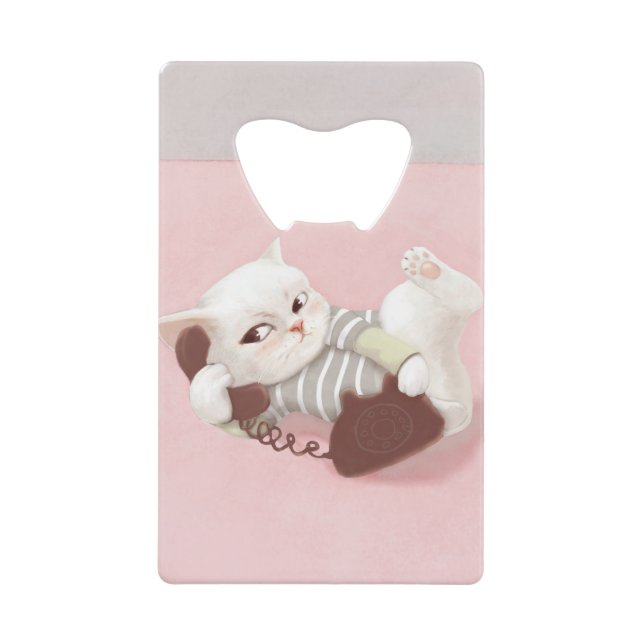 Abrebotellas De Tarjeta De Crédito Gato en el teléfono (Anverso)