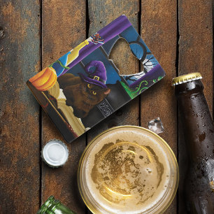 Abrebotellas De Tarjeta De Crédito Gato marrón brujo magia púrpura luna llena prepara