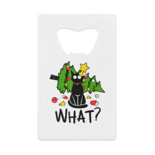 Abrebotellas De Tarjeta De Crédito Gato Negro Divertido Árbol De Navidad Alegre Santa