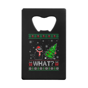 Abrebotellas De Tarjeta De Crédito Gato qué gracioso gato negro que presiona el árbol