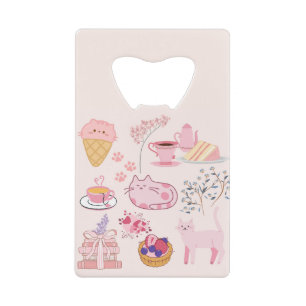Abrebotellas De Tarjeta De Crédito Gatos de té rosa alto