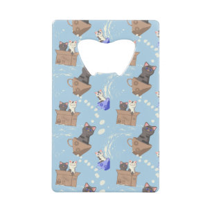 Abrebotellas De Tarjeta De Crédito Gatos en caja y gotas de leche en azul