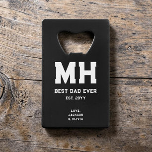 Abrebotellas De Tarjeta De Crédito Genial Monograma Moderno Blanco y Negro Mejor Papá