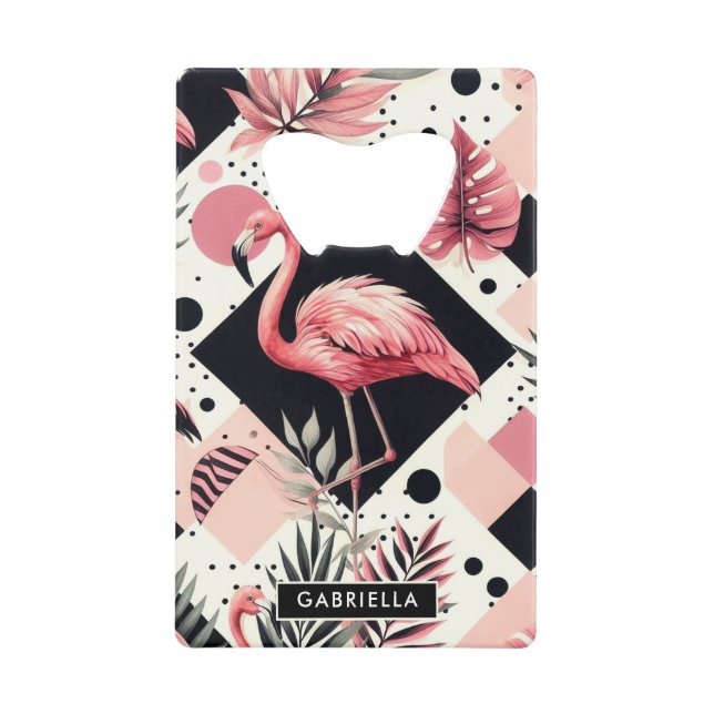 Abrebotellas De Tarjeta De Crédito Geométrico de flamingo de corte (Anverso)