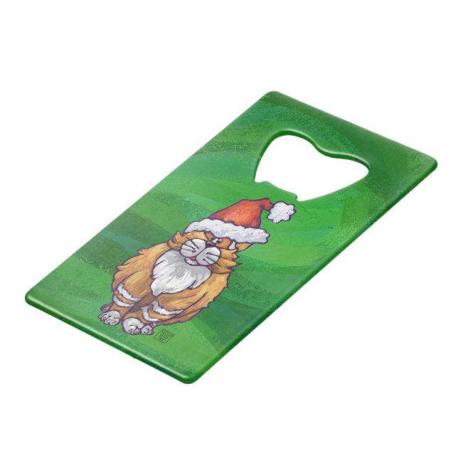 Abrebotellas De Tarjeta De Crédito Ginger Cat Navidades En Verde (Ángulo frontal)
