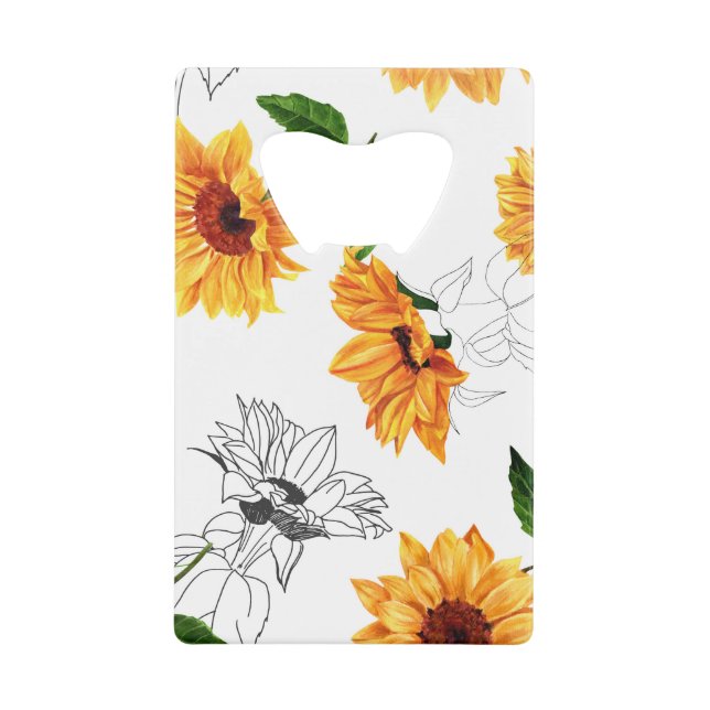 Abrebotellas De Tarjeta De Crédito girasoles dibujados a mano: patrón amarillo vibran (Anverso)