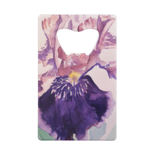 Abrebotellas De Tarjeta De Crédito Glorioues Purple Iris Watercolor Pintado