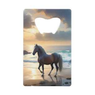 Abrebotellas De Tarjeta De Crédito Gracia dorada: Un caballo palomino en la orilla de