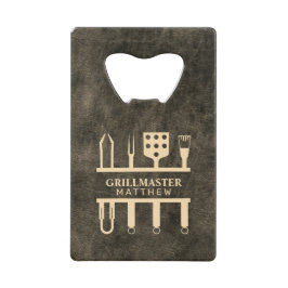 Abrebotellas De Tarjeta De Crédito Grillmaster faux cuero clásico nombre personalizad