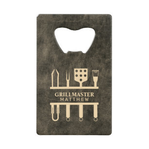 Abrebotellas De Tarjeta De Crédito Grillmaster faux cuero clásico nombre personalizad