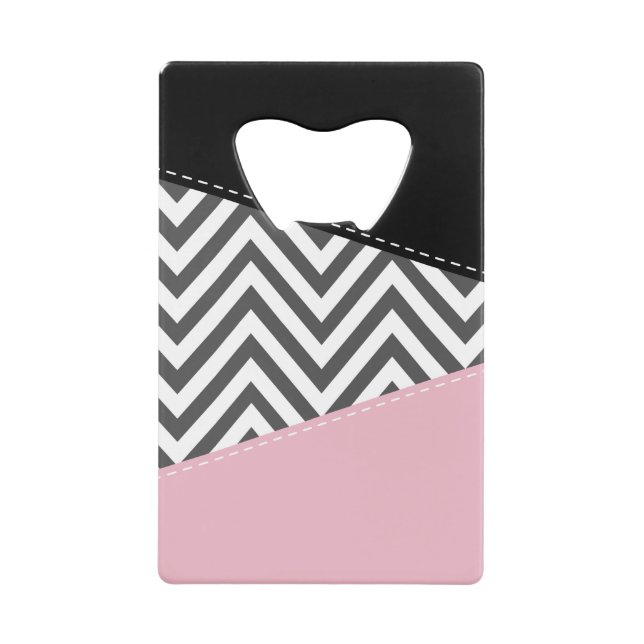 Abrebotellas De Tarjeta De Crédito Gris Zigzag, Gris Chevron, Zigzag Pattern, Rosa (Anverso)