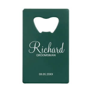 Abrebotellas De Tarjeta De Crédito Groomsman personalizado del verde esmeralda modern