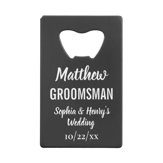 Abrebotellas De Tarjeta De Crédito Groomsman Tipografía moderna Boda negro (Anverso)