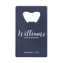 Abrebotellas De Tarjeta De Crédito Groomsmen personalizado de la marina azul de escri