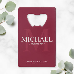 Abrebotellas De Tarjeta De Crédito Groomsmen personalizado de la rojo borgoña
