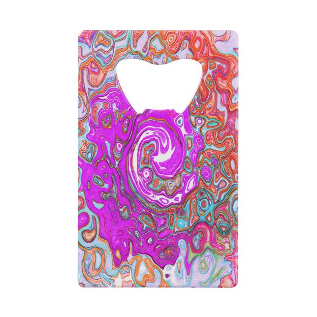 Abrebotellas De Tarjeta De Crédito Groovy púrpura y Naranja Resumen Swirl retro (Anverso)