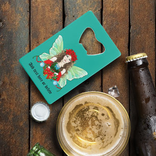 Abrebotellas De Tarjeta De Crédito Hada de Navidad Fantasía Acebo Campanas Poinsettia