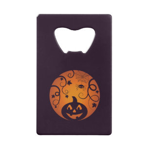 Abrebotellas De Tarjeta De Crédito Halloween Jack o linterna cara de calabaza y araña