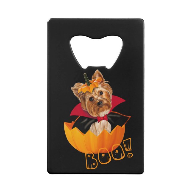 Abrebotellas De Tarjeta De Crédito Halloween linda calabaza de perro de Yorkshire ter (Anverso)