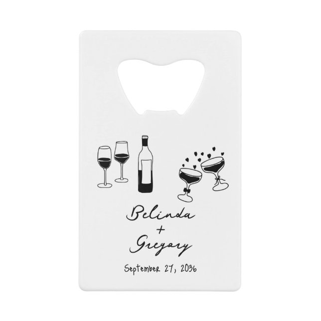 Abrebotellas De Tarjeta De Crédito Hand Drawn Black Illustrations Doodles Wedding (Anverso)