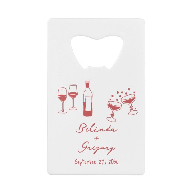 Abrebotellas De Tarjeta De Crédito Hand Drawn Maroon Illustrations Doodles Wedding (Anverso)