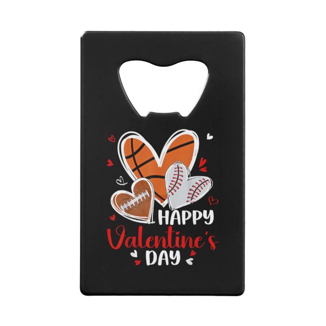 Abrebotellas De Tarjeta De Crédito Happy Valentine Baseball Football Basketball Heart (Anverso)