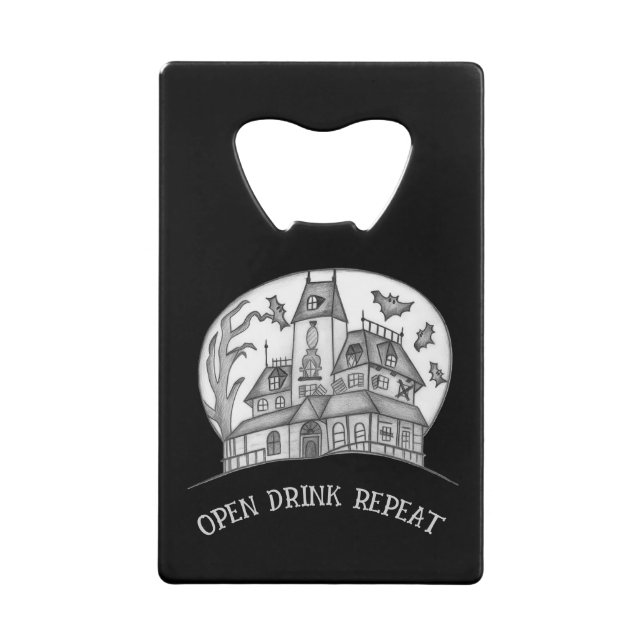 Abrebotellas De Tarjeta De Crédito Haunted House and Bats Halloween  (Anverso)