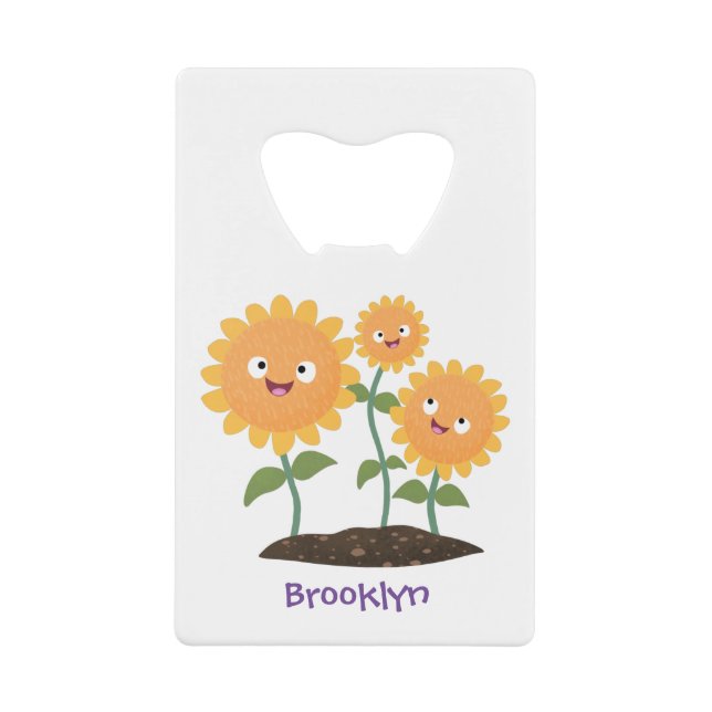 Abrebotellas De Tarjeta De Crédito Hermosos girasoles alegres sonrientes ilustracion  (Anverso)